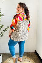 Haptics Geometric Animal Print Color Block Bubble Sleeve Top Haptics