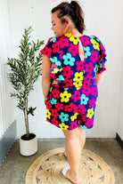 Haptics Feeling Bold Navy & Fuchsia Flat Floral Smocked Waist Flutter Sleeve Romper Haptics