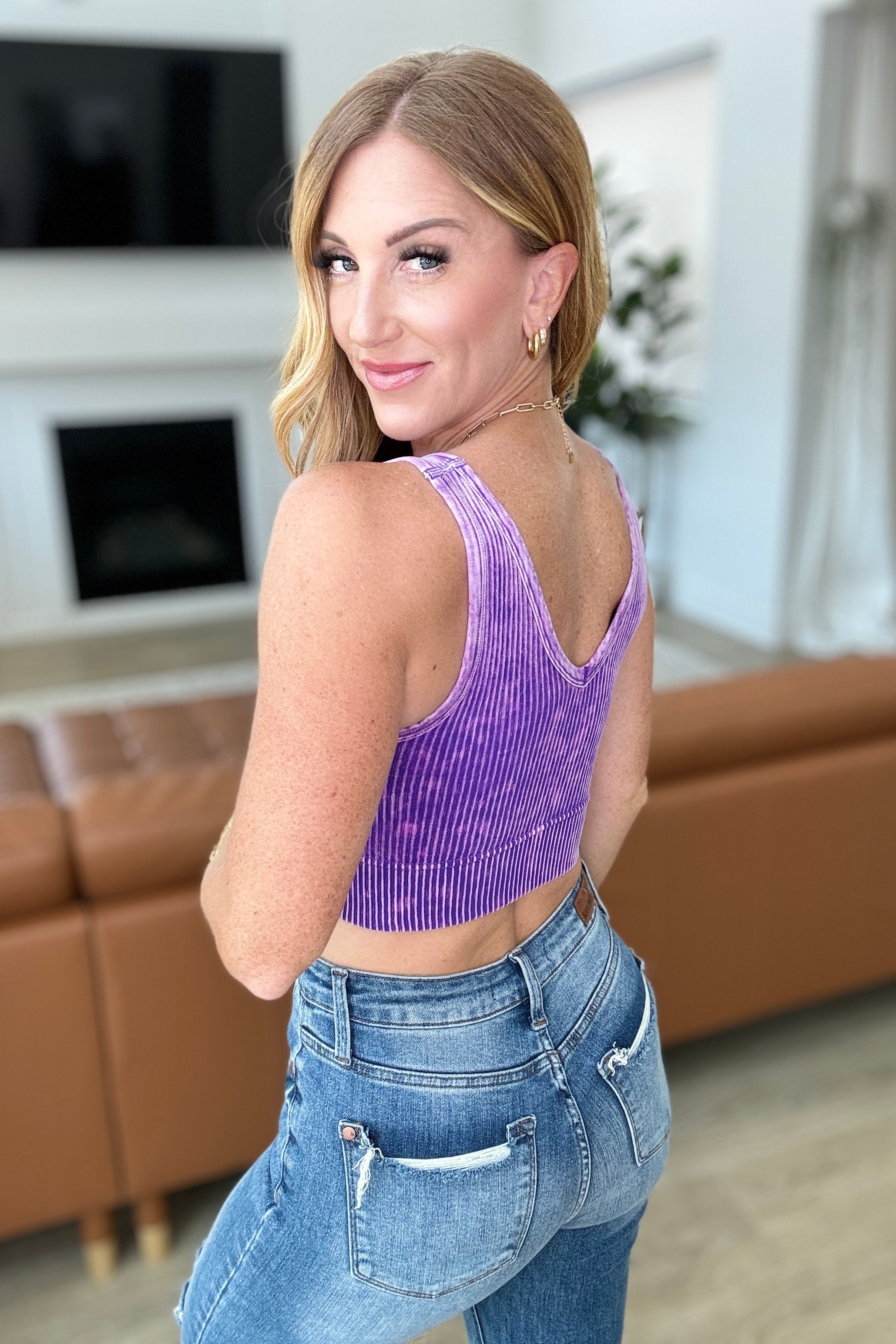 Zenana When and Where Reversible Ribbed Cropped Tank in Purple Ave Shops