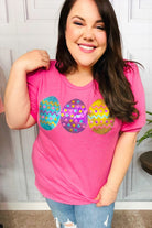 Haptics Turn Heads Hot Pink Sequin Easter Egg Terry Top Final Sale Haptics