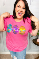 Haptics Turn Heads Hot Pink Sequin Easter Egg Terry Top Final Sale Haptics