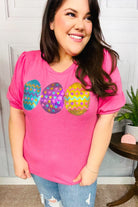 Haptics Turn Heads Hot Pink Sequin Easter Egg Terry Top Final Sale Haptics