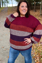 Haptics Burgundy & Navy Stripe Oversized Sweater 3X Haptics