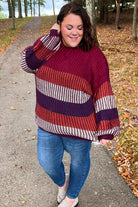 Haptics Burgundy & Navy Stripe Oversized Sweater 1X Haptics