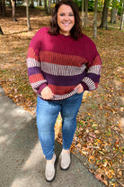 Haptics Burgundy & Navy Stripe Oversized Sweater Haptics