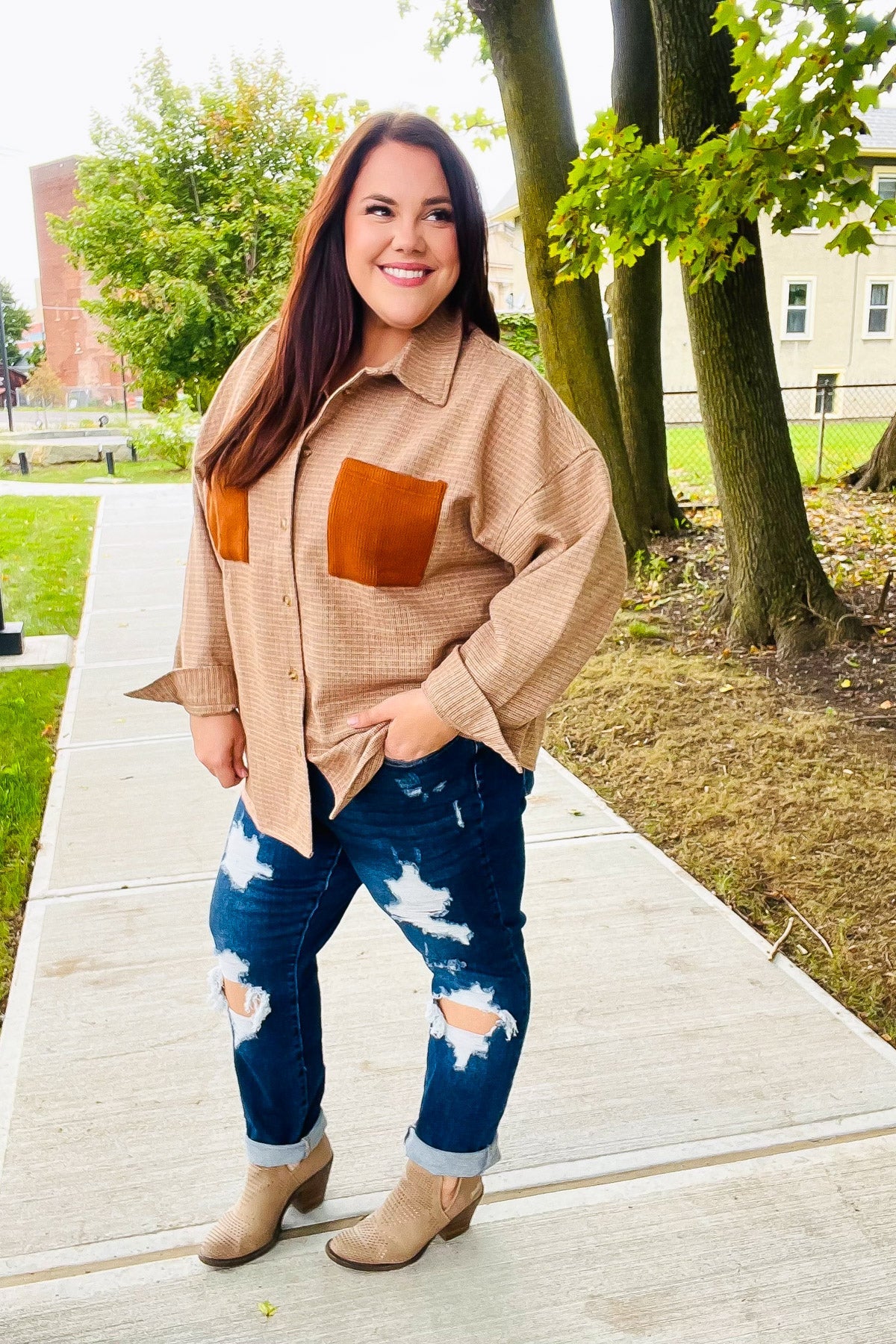 Haptics Rust Flannel Plaid Oversized Shacket 2024 Blow-Out Sale