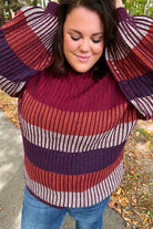 Haptics Burgundy & Navy Stripe Oversized Sweater Haptics