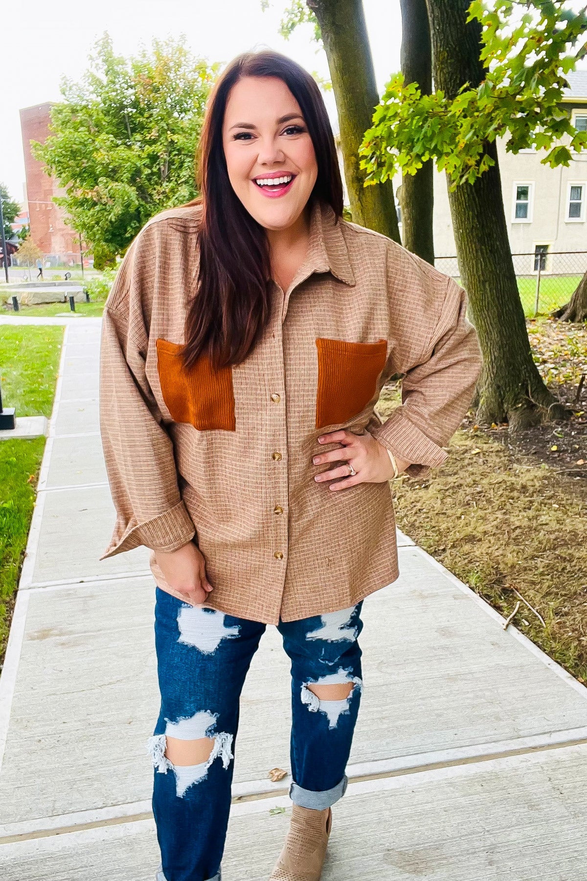 Haptics Rust Flannel Plaid Oversized Shacket 2024 Blow-Out Sale