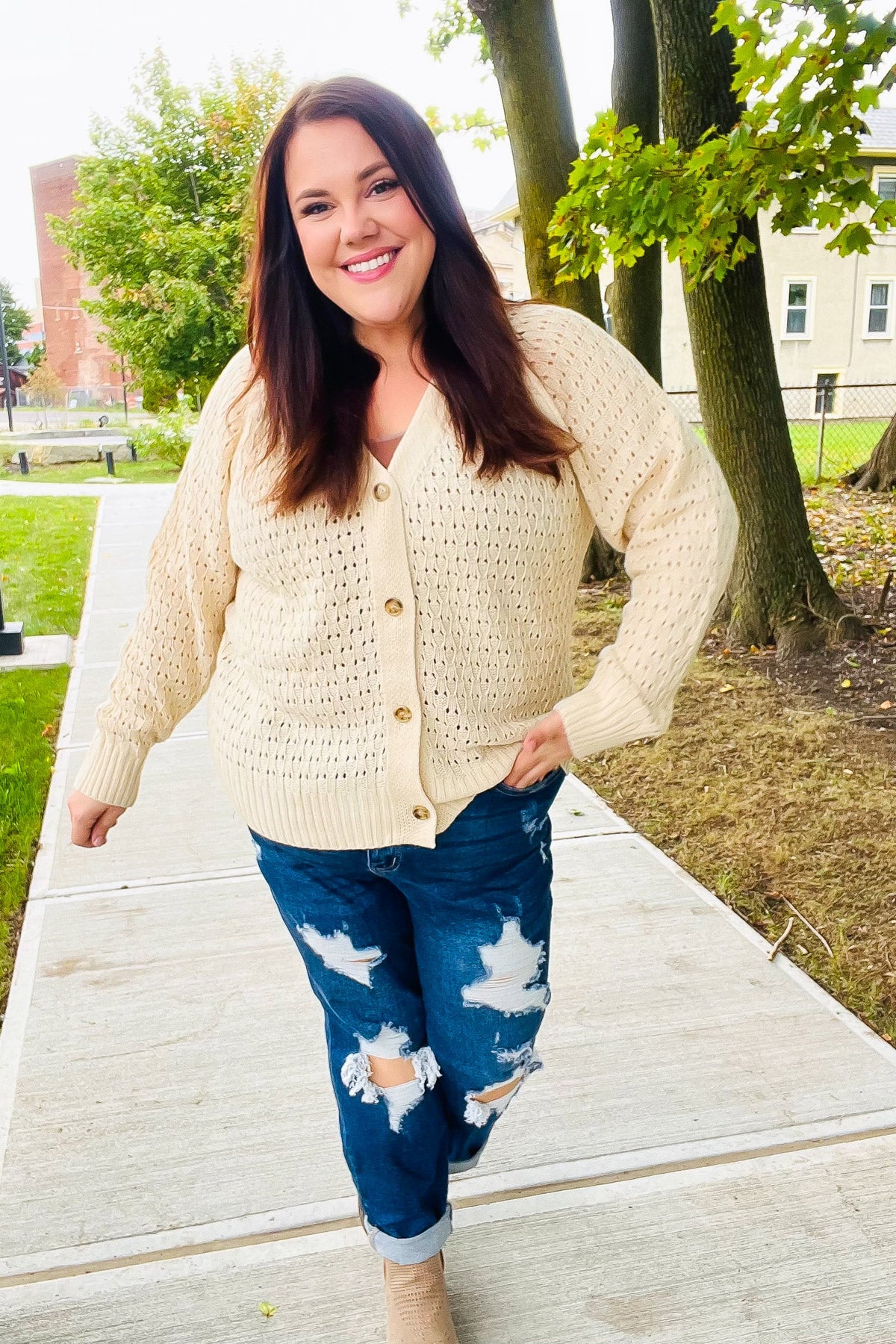 Haptics Follow Me Oatmeal Pointelle Knit Button Down Cardigan Final Sale 2024 Blow-Out Sale