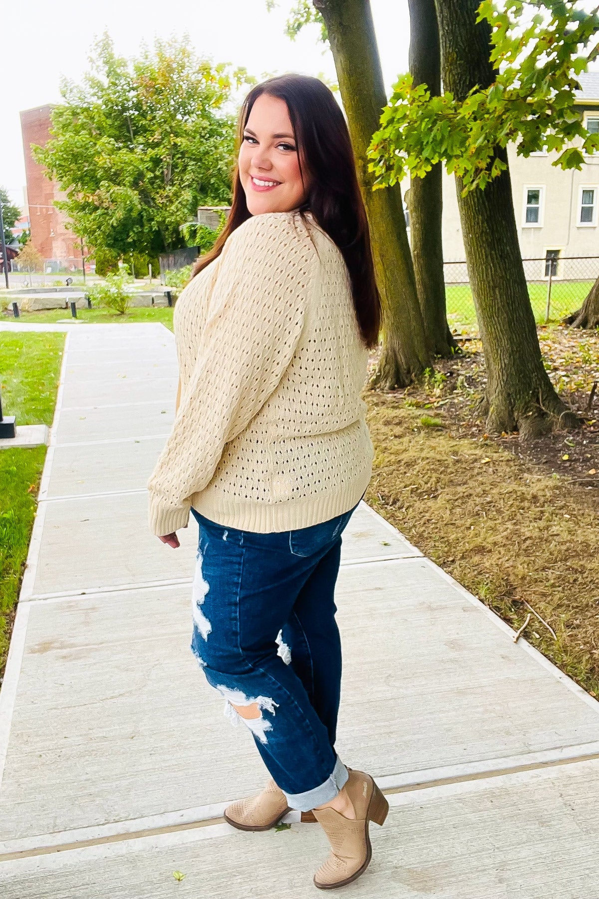 Haptics Follow Me Oatmeal Pointelle Knit Button Down Cardigan Final Sale 2024 Blow-Out Sale