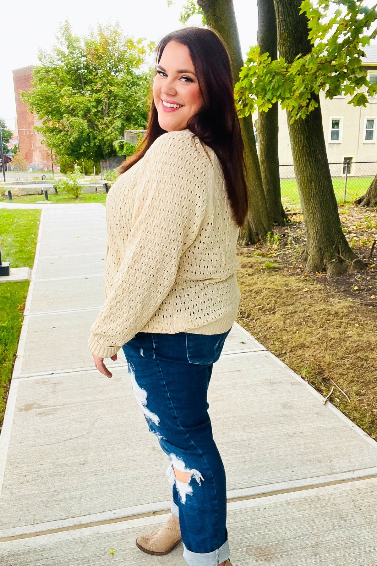 Haptics Follow Me Oatmeal Pointelle Knit Button Down Cardigan Final Sale 2024 Blow-Out Sale