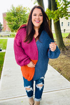 Haptics Dazzle In Magenta & Navy Chunky Knit Color Block Cardigan Haptics