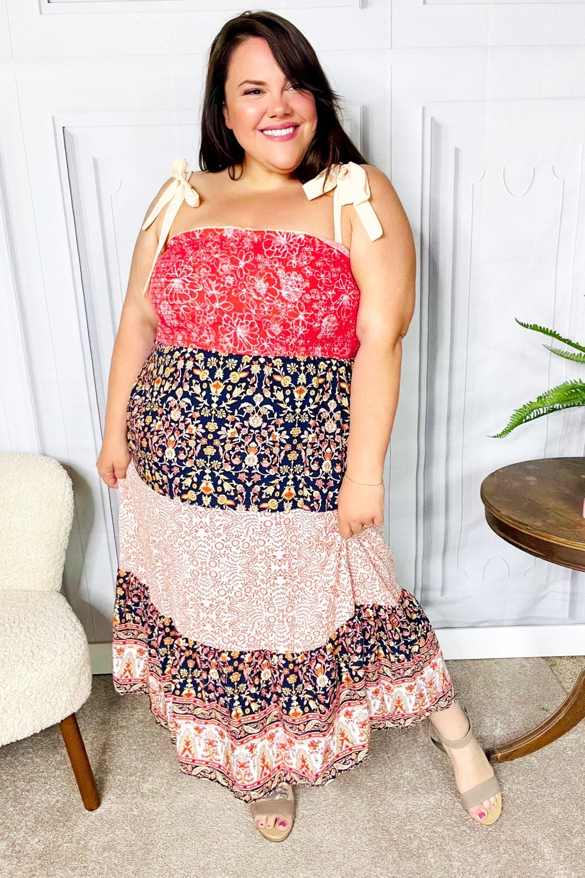 Haptics Vacay Vibes Orange Floral Smocked Tube Top Tiered Maxi Dress 07-01-25 Summer Sale