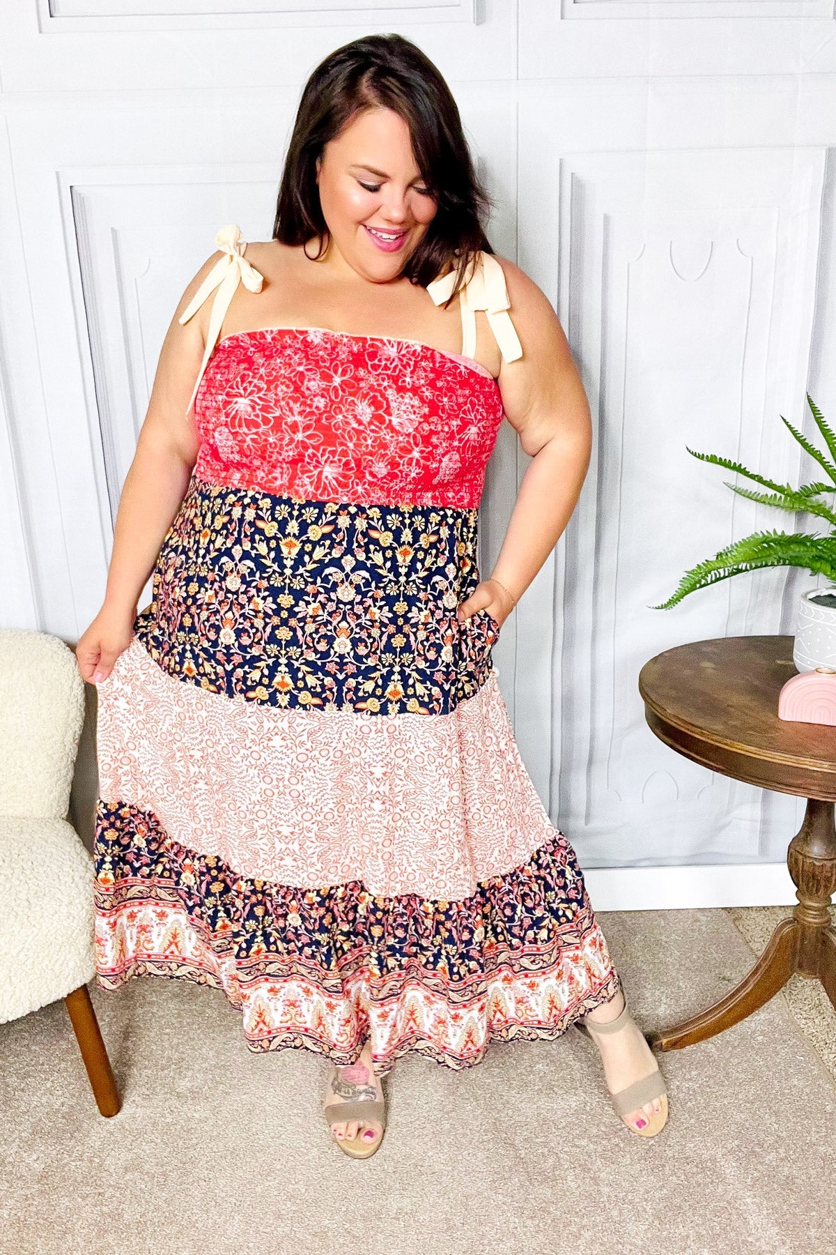 Haptics Vacay Vibes Orange Floral Smocked Tube Top Tiered Maxi Dress 07-01-25 Summer Sale