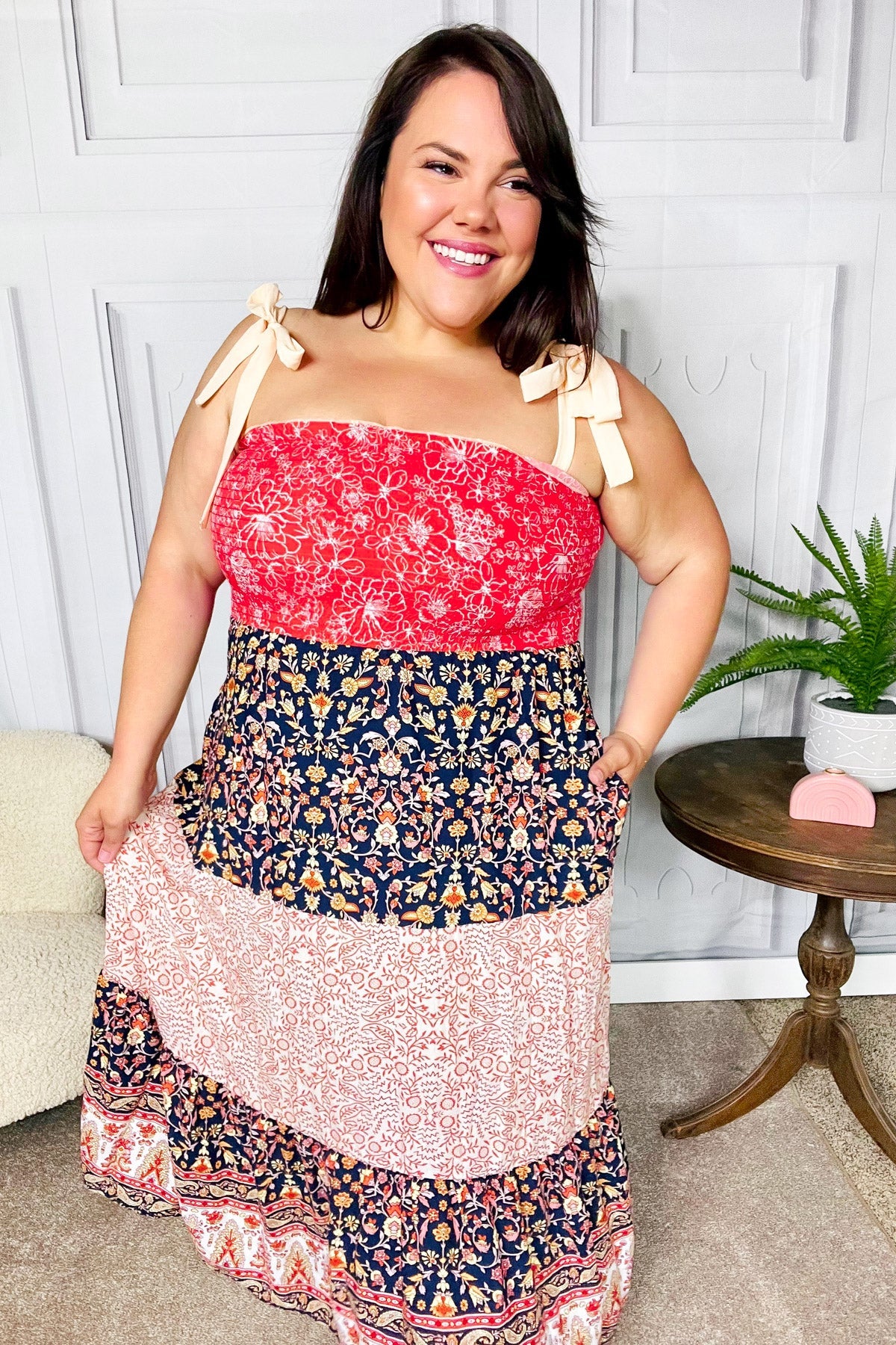 Haptics Vacay Vibes Orange Floral Smocked Tube Top Tiered Maxi Dress 07-01-25 Summer Sale