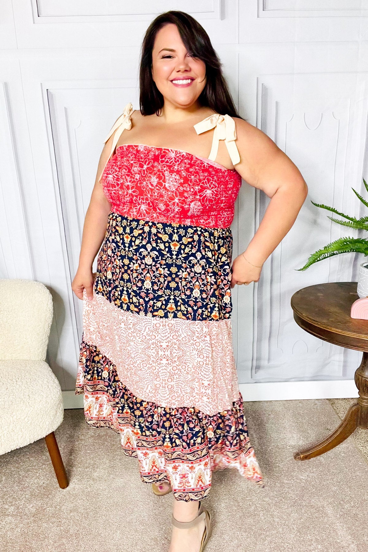 Haptics Vacay Vibes Orange Floral Smocked Tube Top Tiered Maxi Dress 07-01-25 Summer Sale
