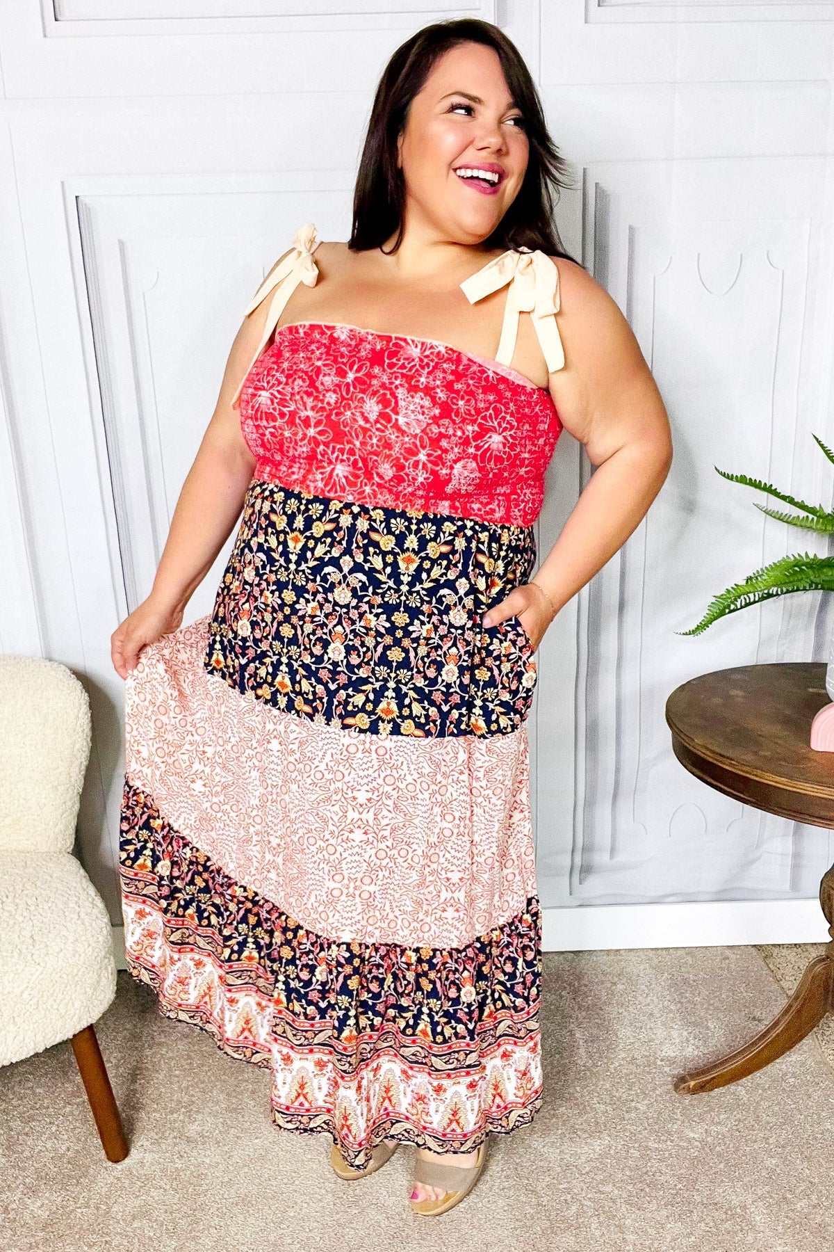 Haptics Vacay Vibes Orange Floral Smocked Tube Top Tiered Maxi Dress 07-01-25 Summer Sale