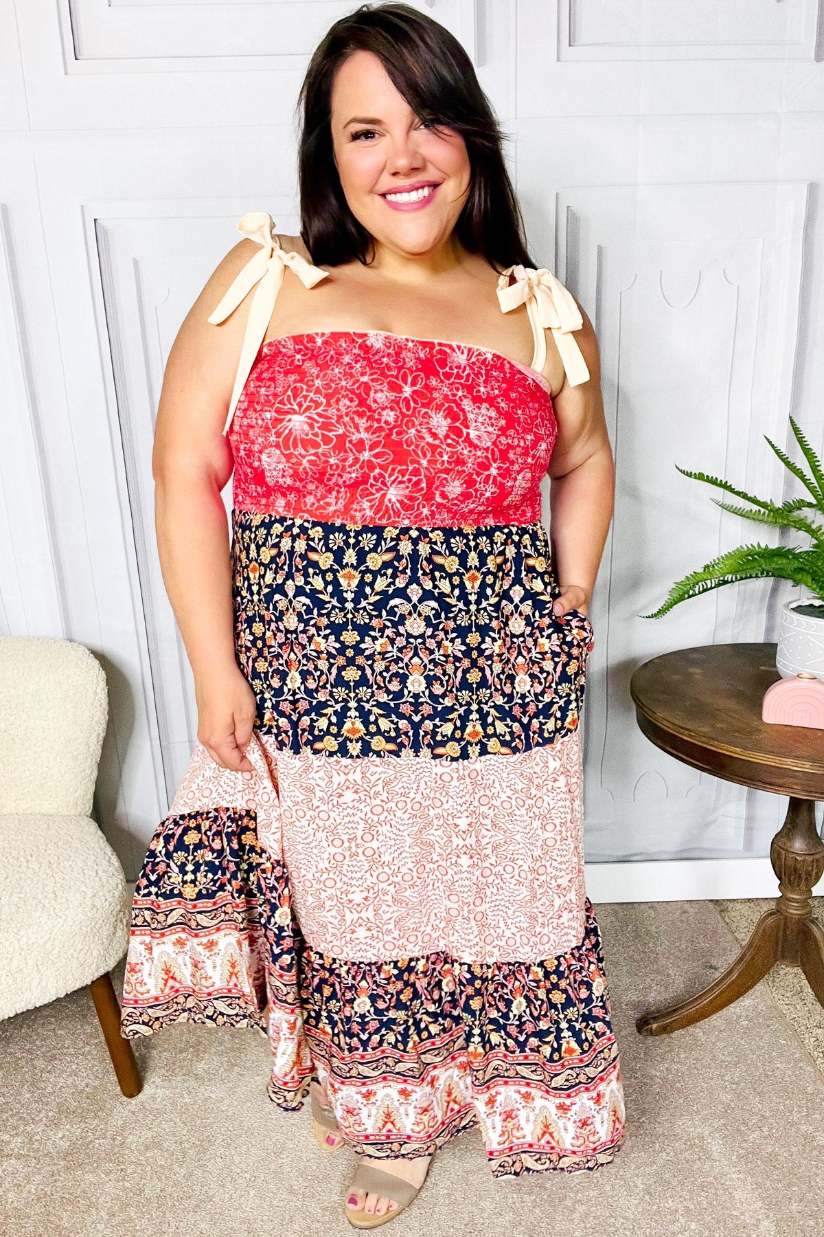 Haptics Vacay Vibes Orange Floral Smocked Tube Top Tiered Maxi Dress 07-01-25 Summer Sale