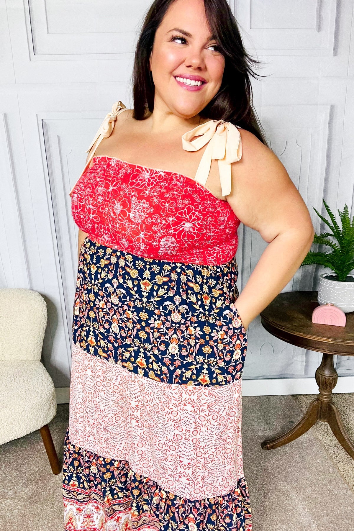 Haptics Vacay Vibes Orange Floral Smocked Tube Top Tiered Maxi Dress 07-01-25 Summer Sale