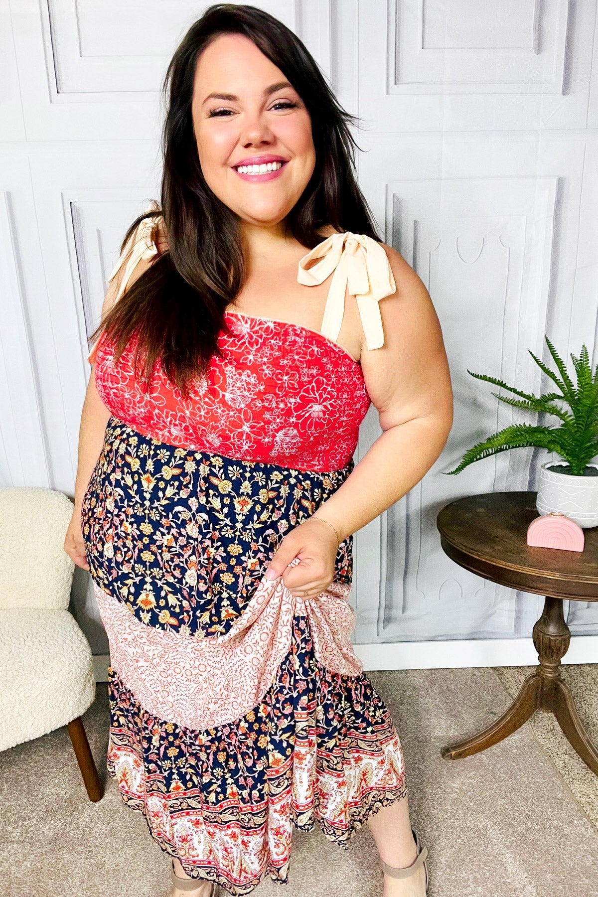 Haptics Vacay Vibes Orange Floral Smocked Tube Top Tiered Maxi Dress 07-01-25 Summer Sale
