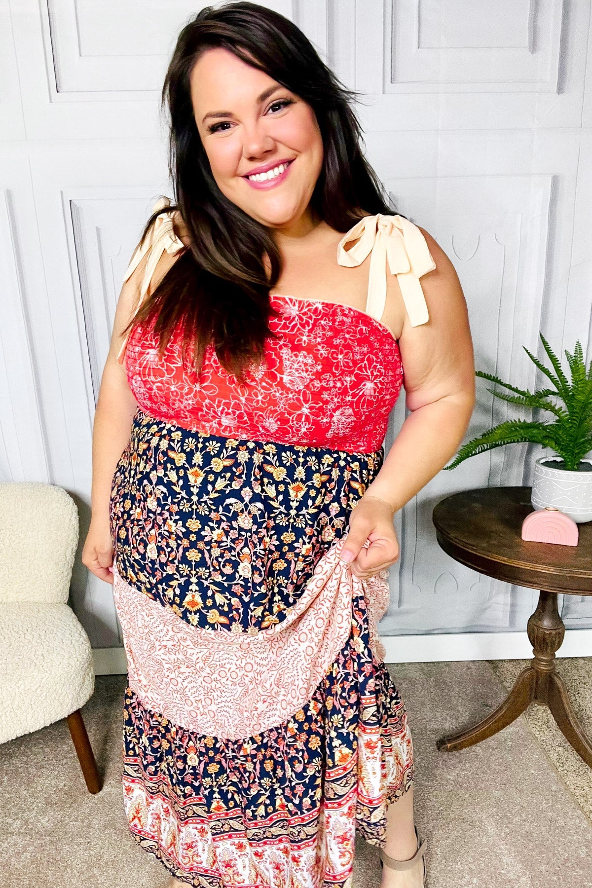 Haptics Vacay Vibes Orange Floral Smocked Tube Top Tiered Maxi Dress 07-01-25 Summer Sale