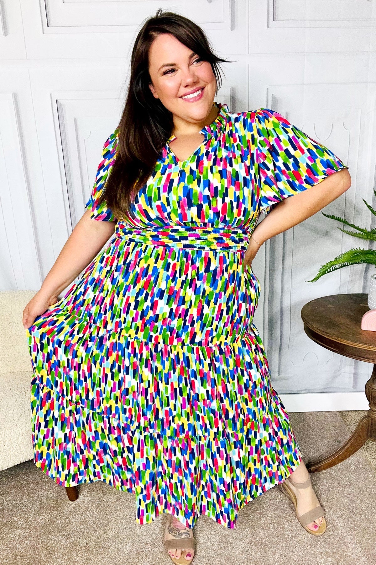 Haptics All For You Navy Multicolor Abstract Print Smocked Waist Maxi Dress Final Sale