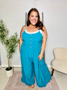 Haptics Azure Blue Loose Fit Front Bib Sleeveless Jumpsuit