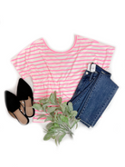 Shopin LA Bubblegum Stripes Twist Back Tee Shirts & Tops