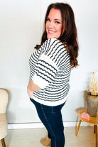 Haptics Ivory & Black Wavy Stripe Pattern Sweater Top Shirts & Tops