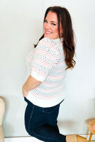 Haptics Ivory & Multicolor Jacquard Bubble Sleeve Sweater Shirts & Tops