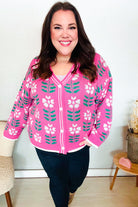 Haptics Fuchsia Flower Print Button Down Knit Cardigan Shirts & Tops