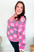 Haptics Fuchsia Flower Print Button Down Knit Cardigan Shirts & Tops