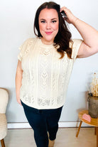 Haptics Beige Dolman Short Sleeve Crochet Sweater Top