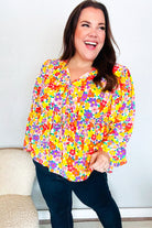 Haptics Chasing Dreams Ribbon Tie Bow Babydoll Puff Elastic Sleeve Floral Top