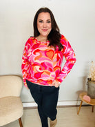 Haptics Find Love Red/Pink Fitted Floral Print Buttery Soft Knit Top