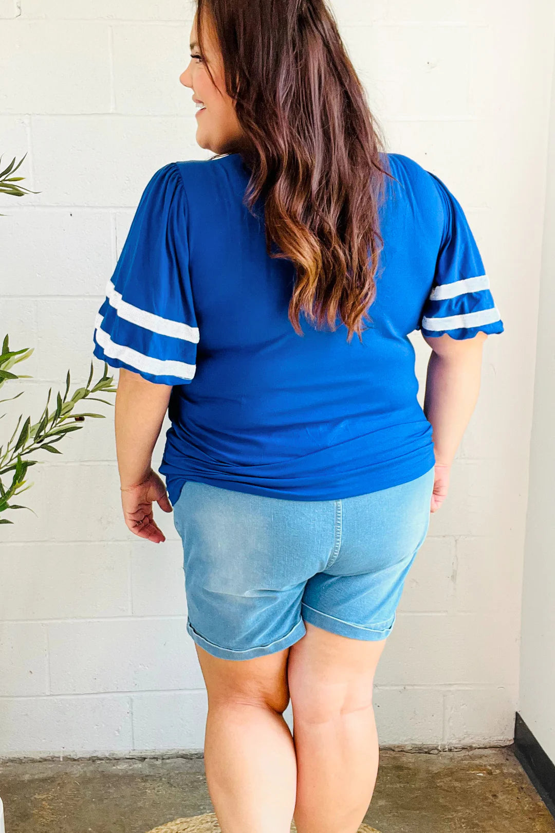 Haptics Stand Out Blue "TOUCHDOWN" Sequin Bubble Sleeve Game Day Top Final Sale