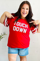 Haptics Stand Out Red "TOUCHDOWN" Sequin Bubble Sleeve Game Day Top Haptics