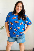 Haptics Game Day Blue Football Print Knit Top Haptics