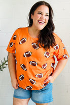 Haptics Game Day Orange Football Print Knit Top Haptics