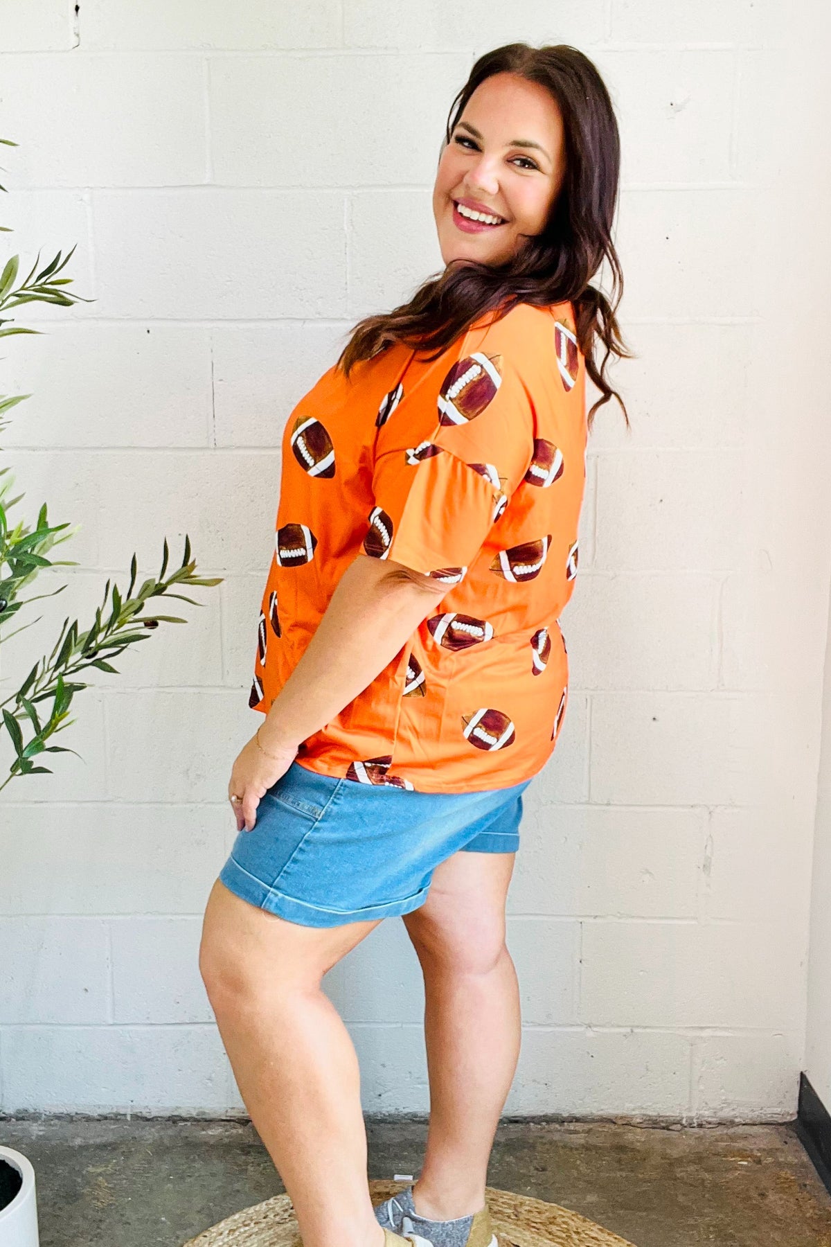 Haptics Game Day Orange Football Print Knit Top Haptics