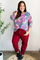 Haptics Beautiful You Magenta Floral Vintage Two Tone Knit Top 2024 Blow-Out Sale