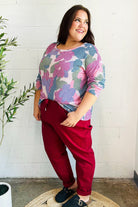 Haptics Beautiful You Magenta Floral Vintage Two Tone Knit Top 2024 Blow-Out Sale