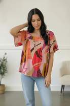 And The Why Art Walk Abstract Print Blouse