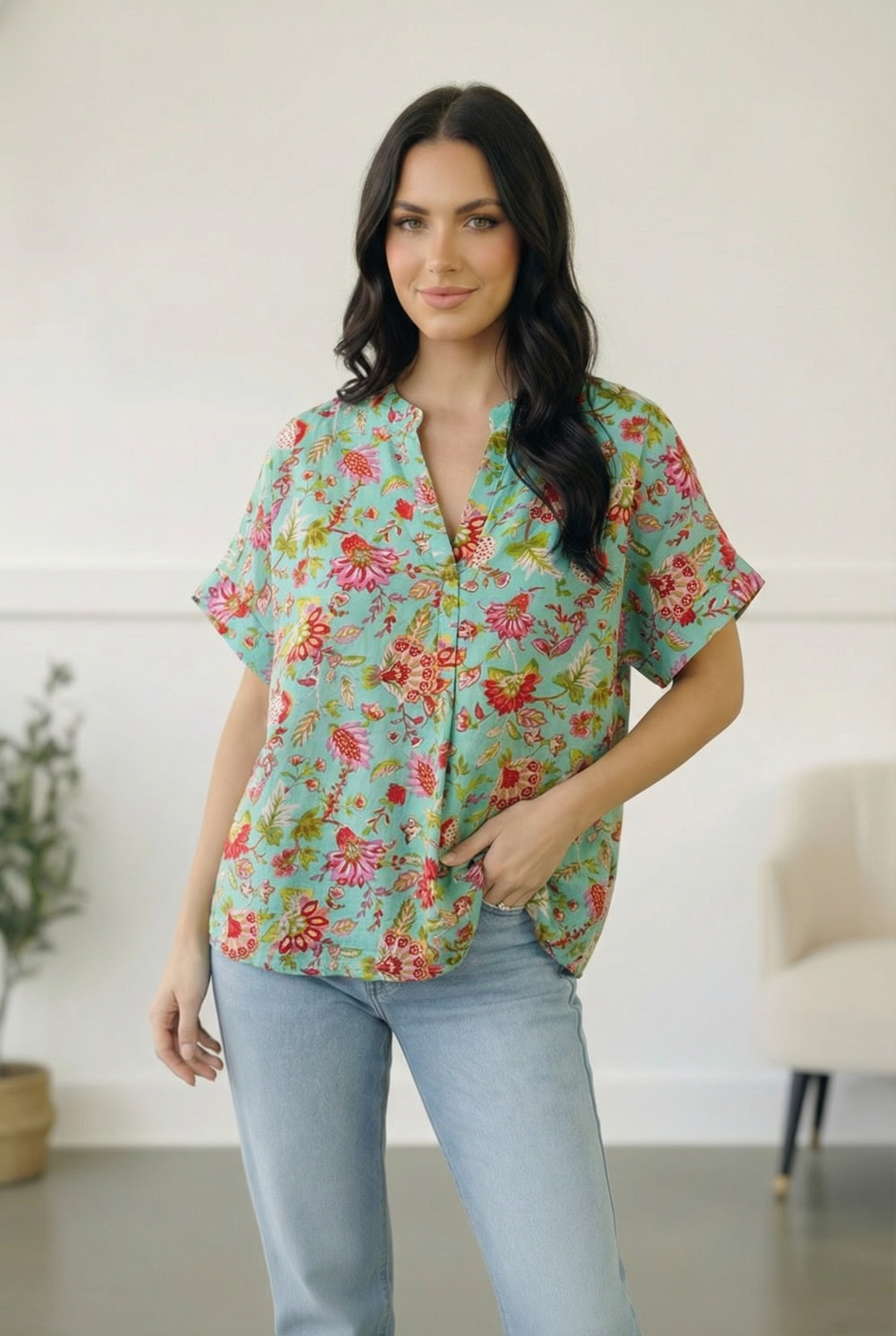 Savannah Jane Jade Garden Easy Does it Blouse