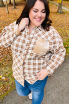 Haptics Taupe Plaid Velvet Pocket Button Down Top Haptics