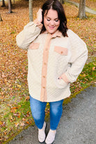 Haptics Taupe Quilted Knit Button Down Shacket Haptics