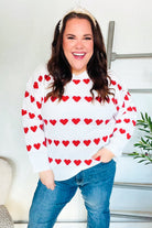 Haptics Be Mine White Jacquard Heart Stripe Pullover Sweater