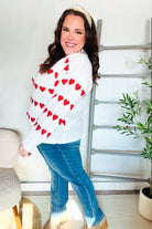 Haptics Be Mine White Jacquard Heart Stripe Pullover Sweater