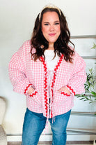 Haptics Red & Pink Cotton Ribbon Tie Gingham Pocket Jacket