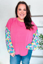 Haptics Pink & Floral Bubble Sleeve French Terry Pullover